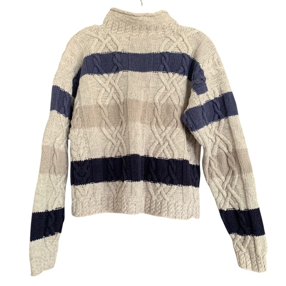 Vintage Paris Sport Club Hand Knitted Fisherman Preppy Striped Sweater Sz S